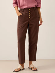 Linen Pants for Women, Tapered Fit Button Fly Trousers in Dusty Blue - Comfortable and Stylish