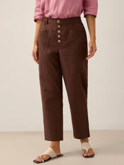 Linen Pants for Women, Tapered Fit Button Fly Trousers in Dusty Blue - Comfortable and Stylish