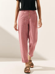 Linen Pants for Women, Tapered Fit Button Fly Trousers in Dusty Blue - Comfortable and Stylish