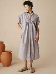 Linen Shirt Dress for Women, Short Sleeve with Convertible Cuffs and Curved Hem - Effortless Style in White