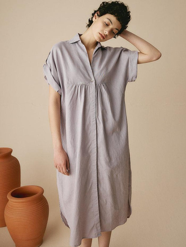 Linen Shirt Dress for Women, Short Sleeve with Convertible Cuffs and Curved Hem - Effortless Style in White