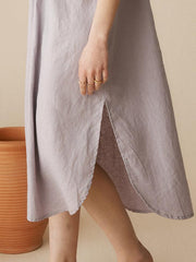 Linen Shirt Dress for Women, Short Sleeve with Convertible Cuffs and Curved Hem - Effortless Style in White