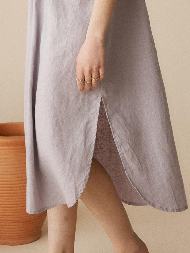 Linen Shirt Dress for Women, Short Sleeve with Convertible Cuffs and Curved Hem - Effortless Style in White