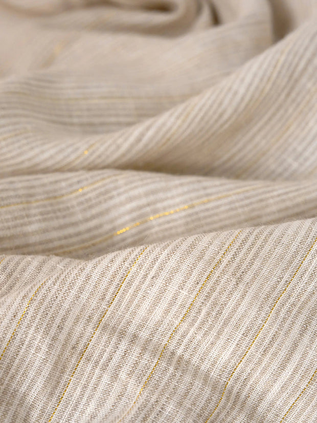 Linen Striped Midi Dress for Women - Casual A-Line Summer Dress with Elastic Waist and Cap Sleeves