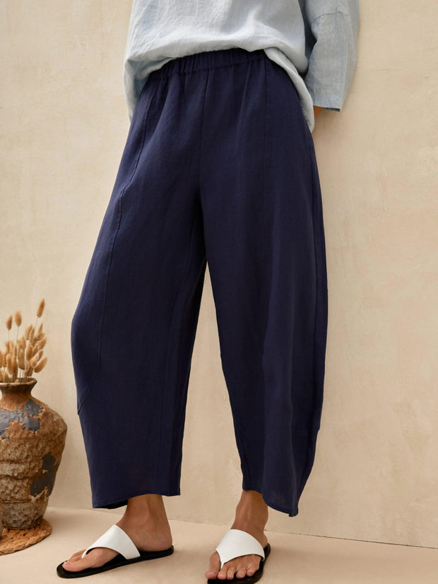 Linen Wide Leg Pants for Women – Relaxed Fit Ankle-Length with Elastic Waist and Pockets