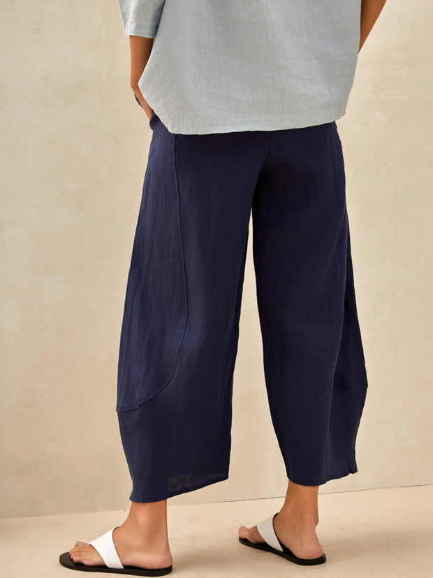 Linen Wide Leg Pants for Women – Relaxed Fit Ankle-Length with Elastic Waist and Pockets