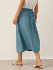 Linen Wrap Skirt with Angled Closure and Elastic Back – Contemporary Style in Dove Blue