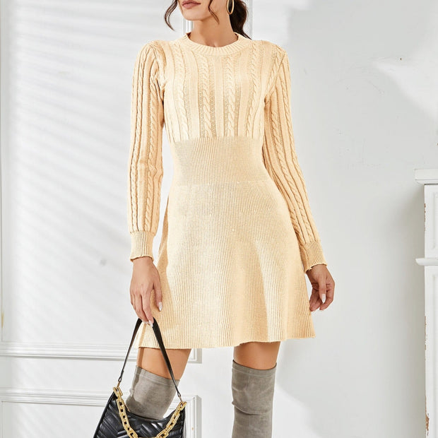 Long Sleeve Knitted Dress - Vintage Style Fleece Coat in High-Quality Cotton and Polyester-Cramta