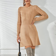 Long Sleeve Knitted Dress - Vintage Style Fleece Coat in High-Quality Cotton and Polyester-Cramta