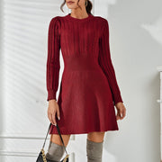Long Sleeve Knitted Dress - Vintage Style Fleece Coat in High-Quality Cotton and Polyester-Cramta