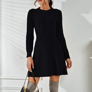 Long Sleeve Knitted Dress - Vintage Style Fleece Coat in High-Quality Cotton and Polyester-Cramta