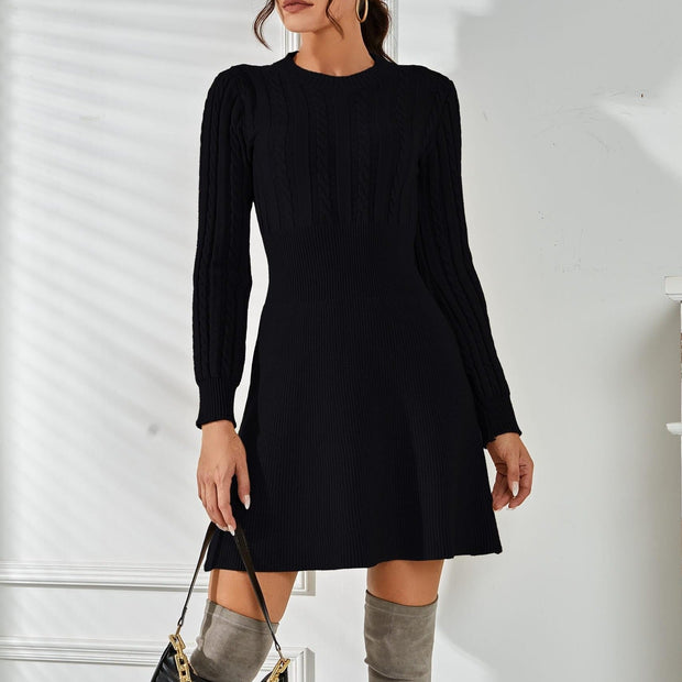 Long Sleeve Knitted Dress - Vintage Style Fleece Coat in High-Quality Cotton and Polyester-Cramta