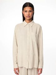 Loose Beige Linen Blouse for Women - Lightweight Summer Top, Breathable and Easy Care