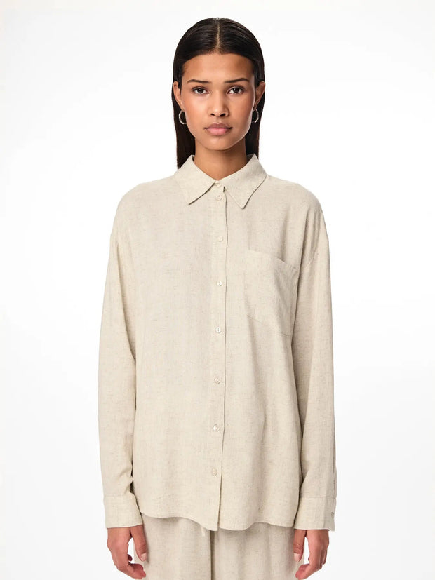 Loose Beige Linen Blouse for Women - Lightweight Summer Top, Breathable and Easy Care