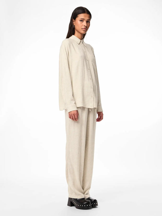 Loose Beige Linen Blouse for Women - Lightweight Summer Top, Breathable and Easy Care
