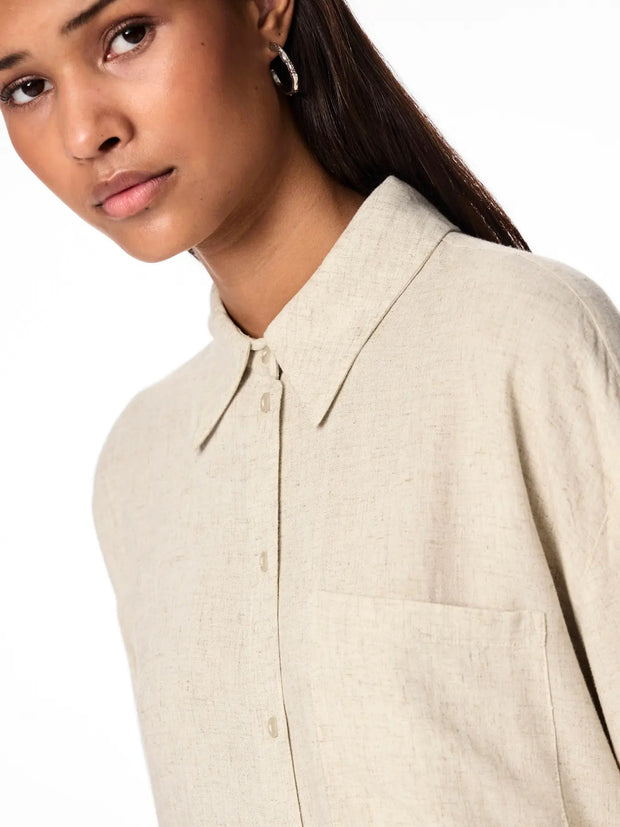 Loose Beige Linen Blouse for Women - Lightweight Summer Top, Breathable and Easy Care