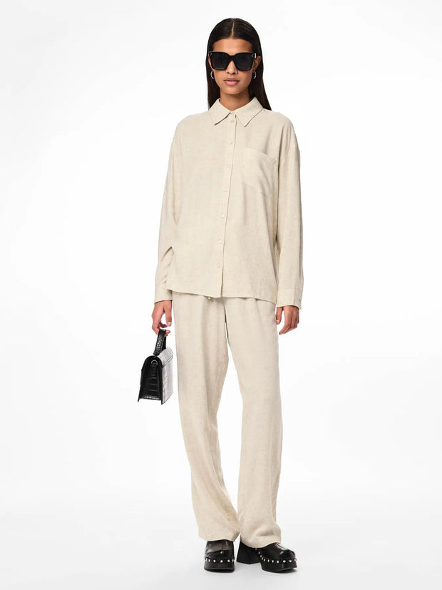 Loose Beige Linen Blouse for Women - Lightweight Summer Top, Breathable and Easy Care