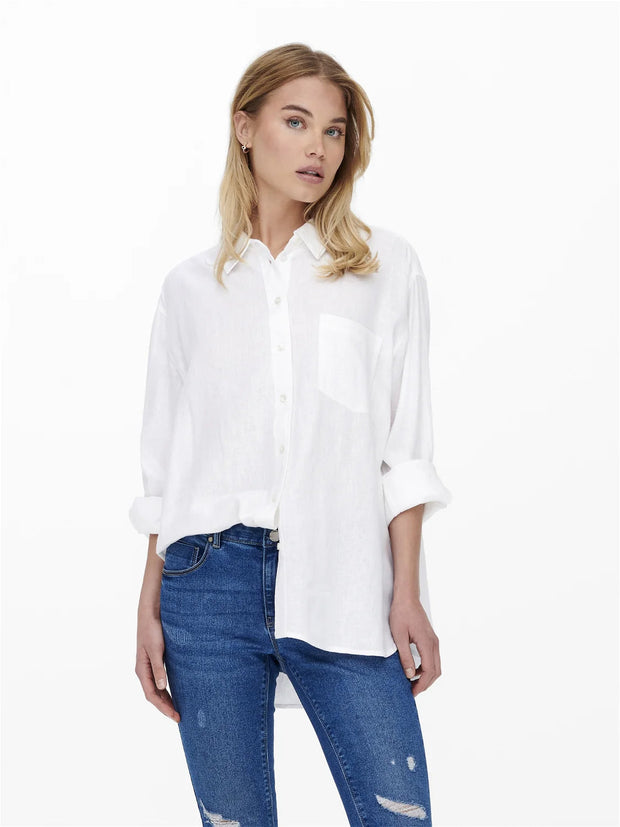 Loose White Linen Blouse – Lightweight Summer Top for Women, Breathable and Versatile Blouse
