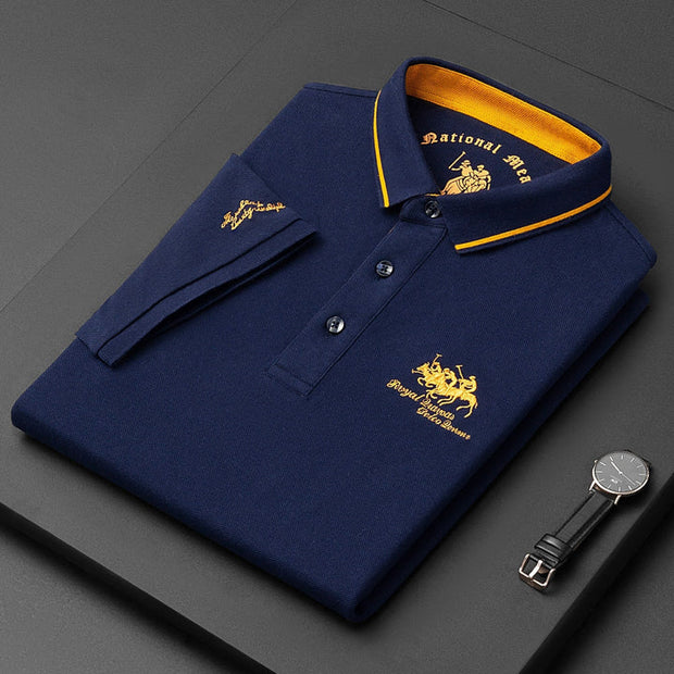 Men's Classic Fit Polo Shirt in Blue – Comfortable Cotton Casual Wear Size L
