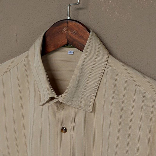 Men's Dress Shirt with Classic Stripe Design – Modern Fit, Structured Point Collar, Versatile Style for Casual and Formal Wear