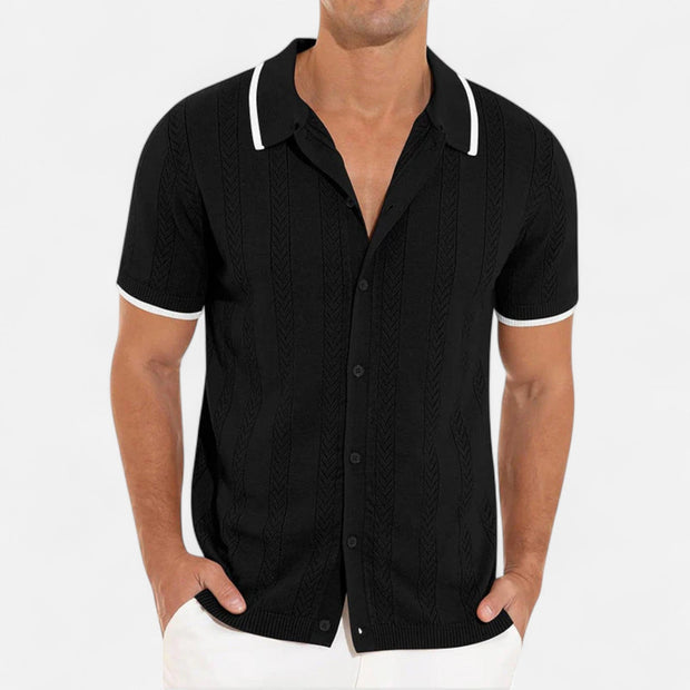 Men's Knitted Polo Shirt, Lightweight Comfort with Tailored Collar, Versatile Button-Up Design for Smart-Casual Wear