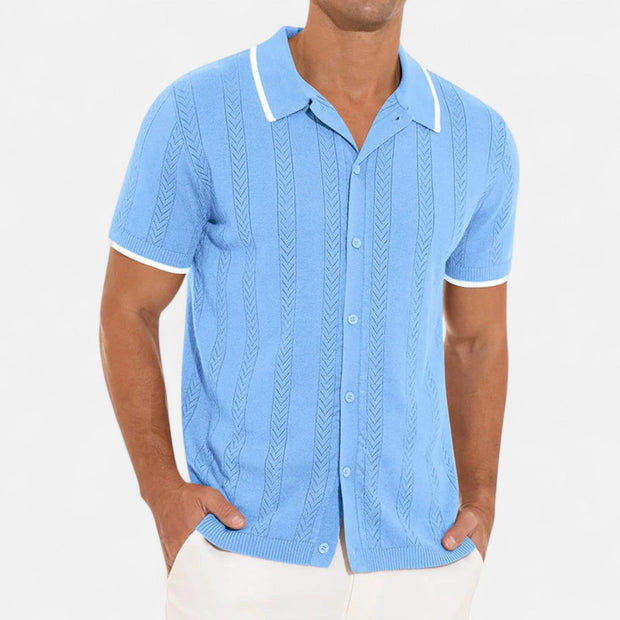 Men's Knitted Polo Shirt, Lightweight Comfort with Tailored Collar, Versatile Button-Up Design for Smart-Casual Wear