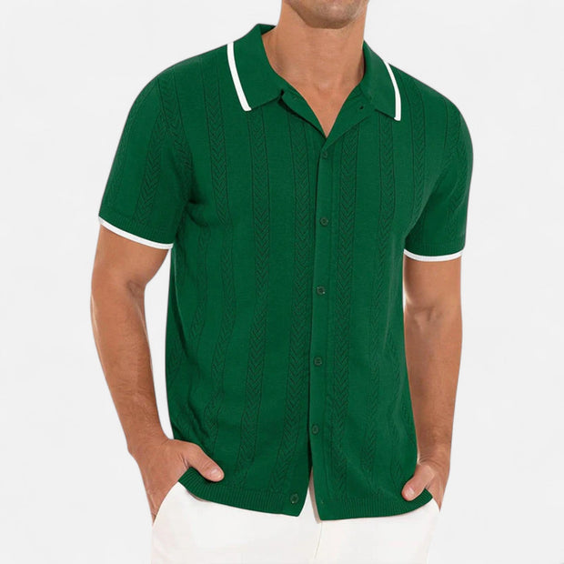 Men's Knitted Polo Shirt, Lightweight Comfort with Tailored Collar, Versatile Button-Up Design for Smart-Casual Wear