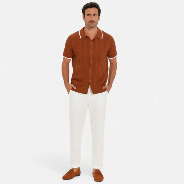 Men's Knitted Polo Shirt, Lightweight Comfort with Tailored Collar, Versatile Button-Up Design for Smart-Casual Wear