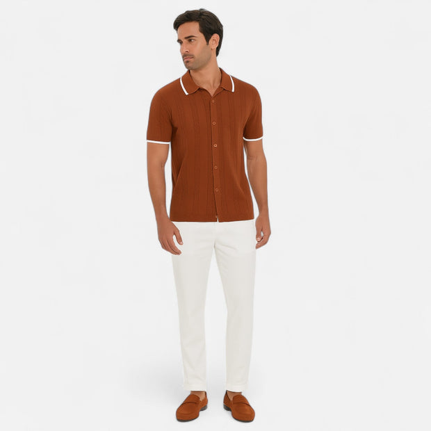 Men's Knitted Polo Shirt, Lightweight Comfort with Tailored Collar, Versatile Button-Up Design for Smart-Casual Wear
