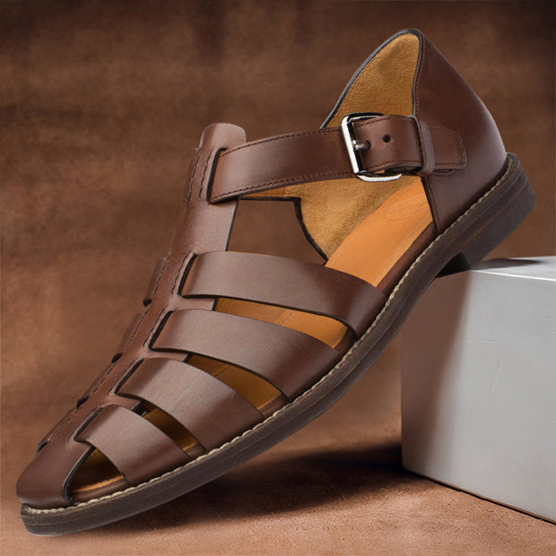 Men's Leather Sandals Brown Size 10 Premium 3