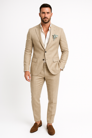 Men's Light Grey Linen Suit - Slim Fit Two-Piece Set for Formal and Smart-Casual Events