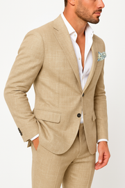 Men's Light Grey Linen Suit - Slim Fit Two-Piece Set for Formal and Smart-Casual Events