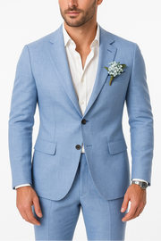 Men's Light Grey Linen Suit - Slim Fit Two-Piece Set for Formal and Smart-Casual Events