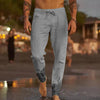 Men's Lightweight Linen Pants - Breathable Casual Trousers with Elastic Waistband and Side Pockets for Comfortable Summer Wear-Cramta
