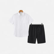 Men's Lightweight Linen Shorts and Shirt Set – Breathable Comfort for Warm Weather, Relaxed Fit, Adjustable Waistband