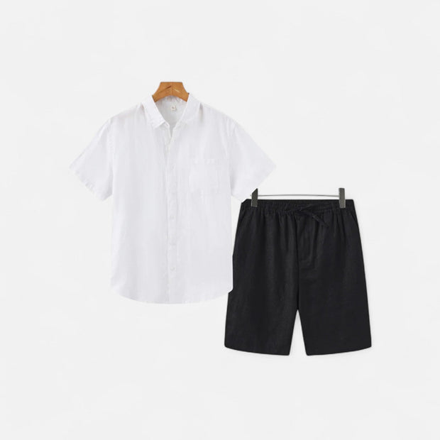 Men's Lightweight Linen Shorts and Shirt Set – Breathable Comfort for Warm Weather, Relaxed Fit, Adjustable Waistband