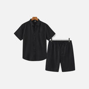 Men's Lightweight Linen Shorts and Shirt Set – Breathable Comfort for Warm Weather, Relaxed Fit, Adjustable Waistband