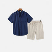 Men's Lightweight Linen Shorts and Shirt Set – Breathable Comfort for Warm Weather, Relaxed Fit, Adjustable Waistband