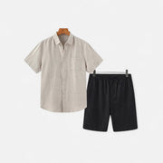 Men's Lightweight Linen Shorts and Shirt Set – Breathable Comfort for Warm Weather, Relaxed Fit, Adjustable Waistband