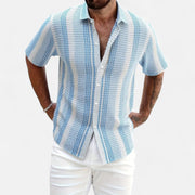Men's Lightweight Striped Button-Up Shirt - Breathable Fabric, Relaxed Fit for Beach, Office, and Casual Outings