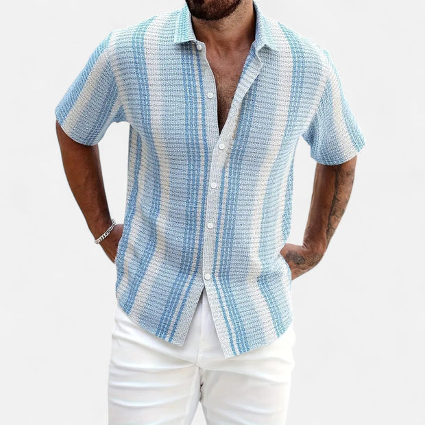 Men's Lightweight Striped Button-Up Shirt - Breathable Fabric, Relaxed Fit for Beach, Office, and Casual Outings