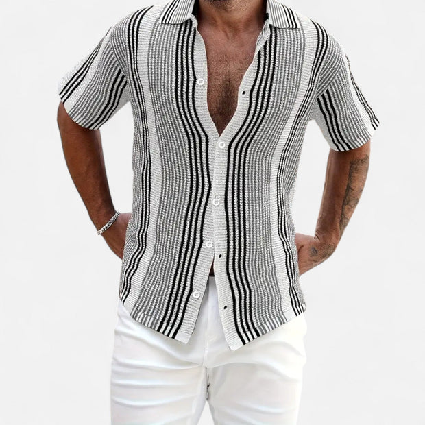 Men's Lightweight Striped Button-Up Shirt - Breathable Fabric, Relaxed Fit for Beach, Office, and Casual Outings