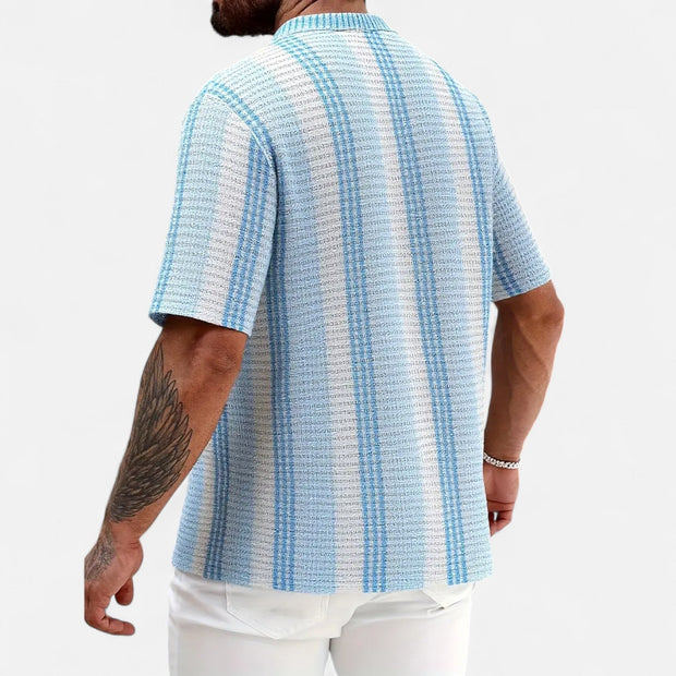 Men's Lightweight Striped Button-Up Shirt - Breathable Fabric, Relaxed Fit for Beach, Office, and Casual Outings