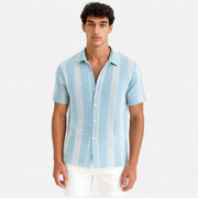 Men's Lightweight Striped Button-Up Shirt - Breathable Fabric, Relaxed Fit for Beach, Office, and Casual Outings