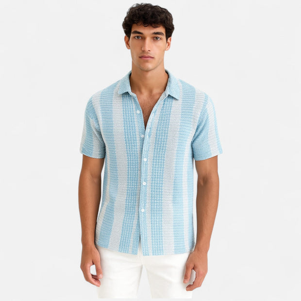 Men's Lightweight Striped Button-Up Shirt - Breathable Fabric, Relaxed Fit for Beach, Office, and Casual Outings