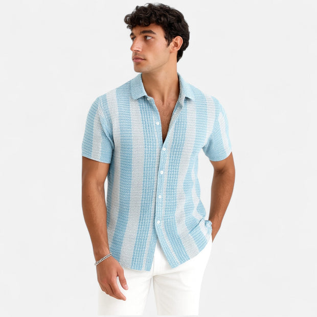 Men's Lightweight Striped Button-Up Shirt - Breathable Fabric, Relaxed Fit for Beach, Office, and Casual Outings