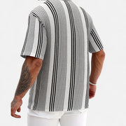 Men's Lightweight Striped Button-Up Shirt - Breathable Fabric, Relaxed Fit for Beach, Office, and Casual Outings