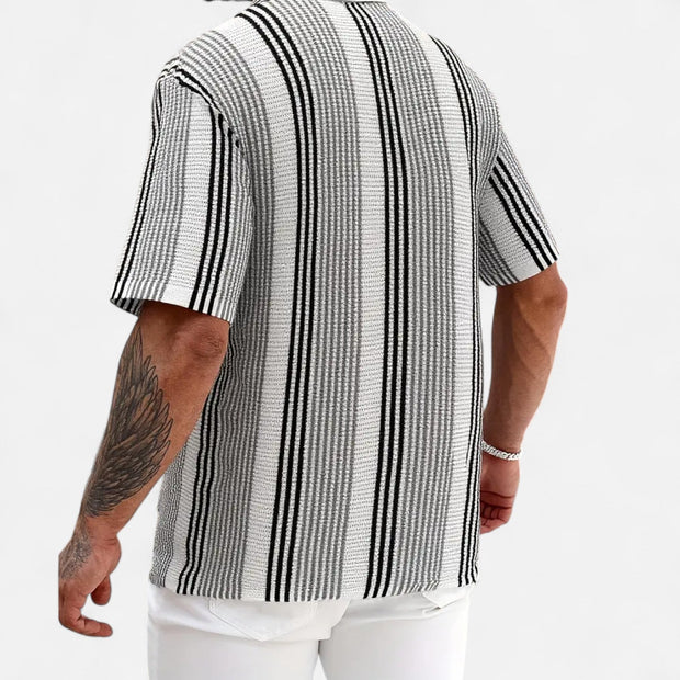 Men's Lightweight Striped Button-Up Shirt - Breathable Fabric, Relaxed Fit for Beach, Office, and Casual Outings
