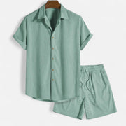 Men's Lightweight Summer Set with Relaxed-Fit Shirt and Tailored Shorts - Breathable Cotton/Linen Blend, Casual Style