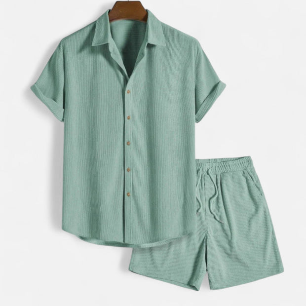 Men's Lightweight Summer Set with Relaxed-Fit Shirt and Tailored Shorts - Breathable Cotton/Linen Blend, Casual Style